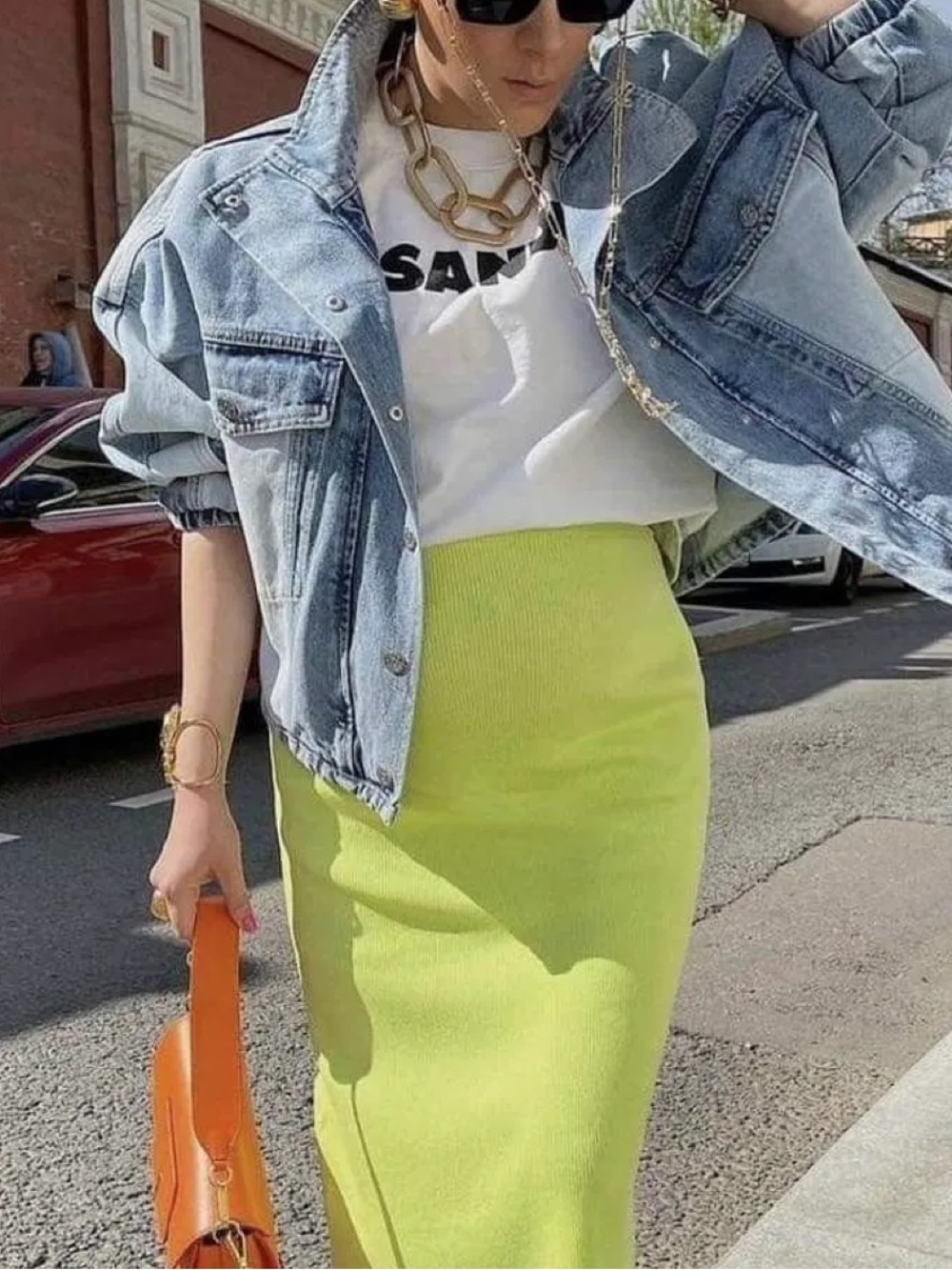 Chartreuse Wool Blend Pencil Skirt – Tailored resort wear old money